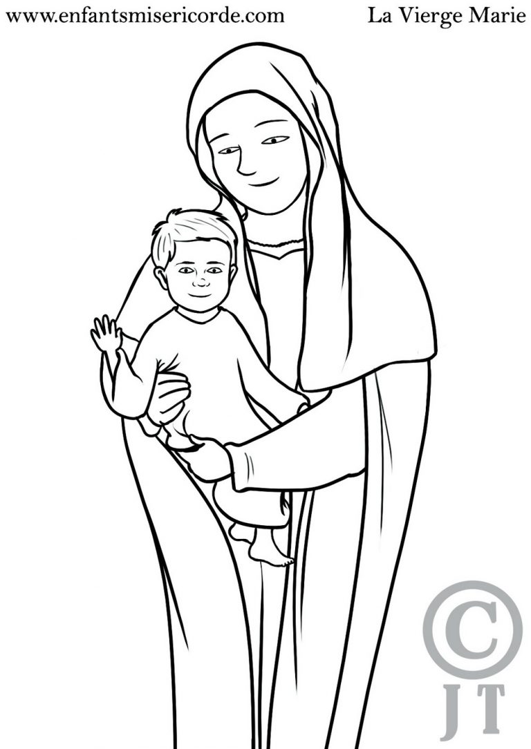 1°) Coloriage : Vierge Marie  ENFANTS MISERICORDE 7-11 ANS